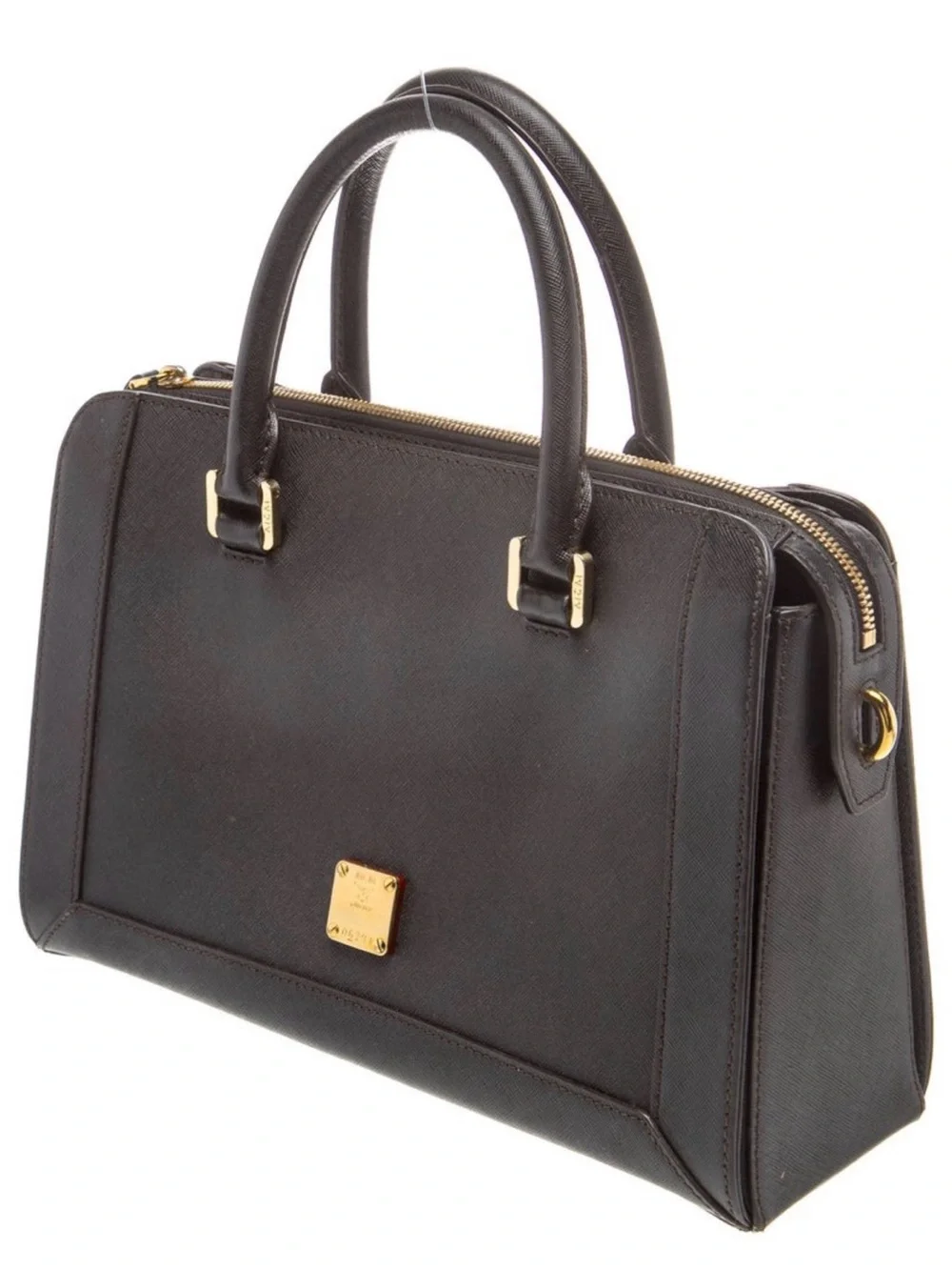 MCM Black Structured Leather Satchel Top Handle  with Gold Hardware